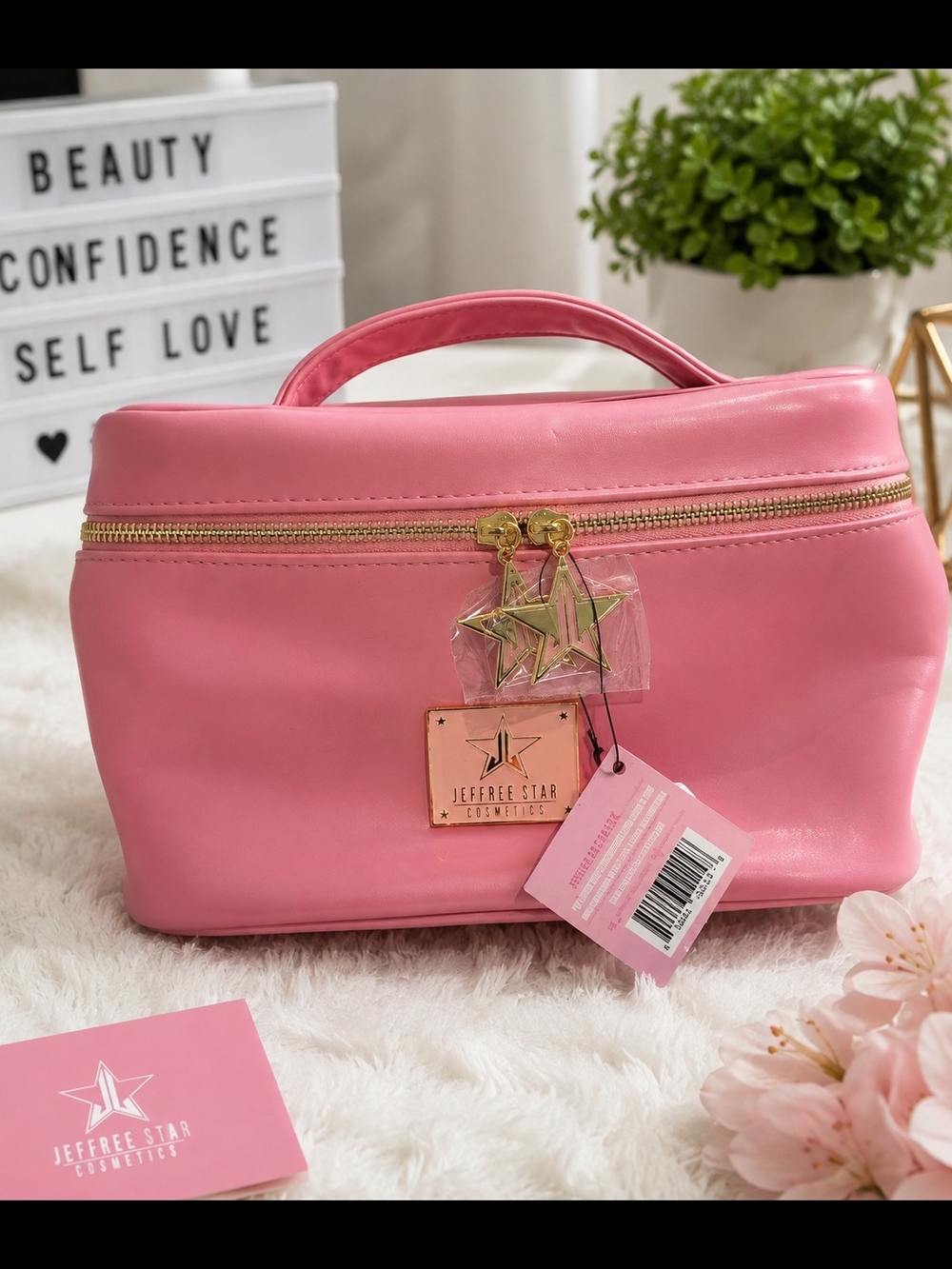 Jeffree Star Pink Train-Style Cosmetic Case with Gold Accents